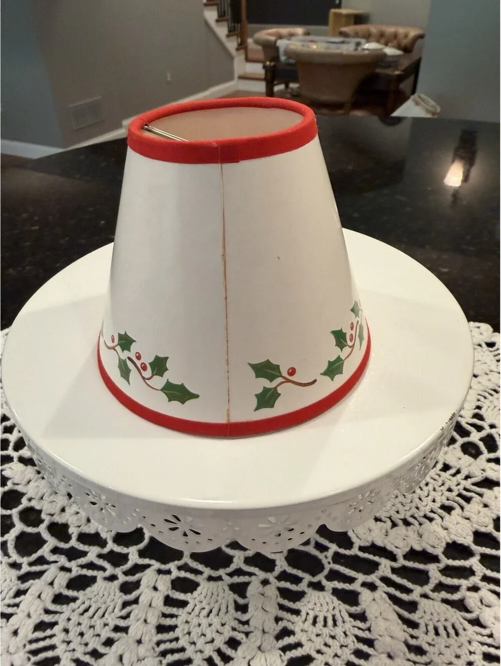 Vtg Christmas Clip On Mini Lamp Shade Cardinal & Holly Berries 4x5”